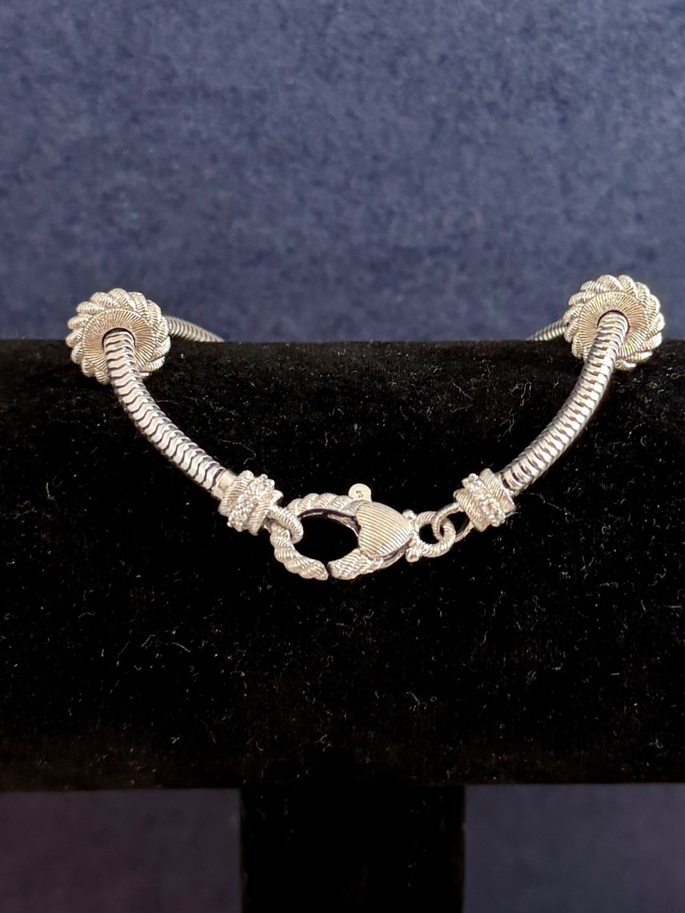 JUDITH RIPKA Sterling Silver Sparkling CZ Snake Charm Bracelet 2 Spacers; 7.5”